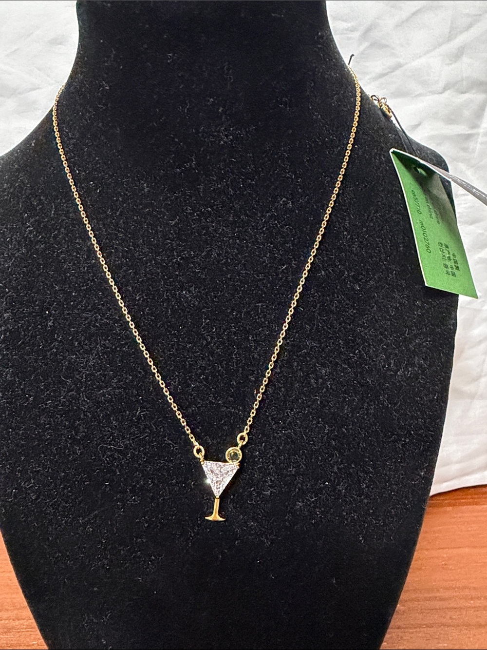 kate spade Gold-Tone Martini Glass Pendant Necklace with Crystal Accents